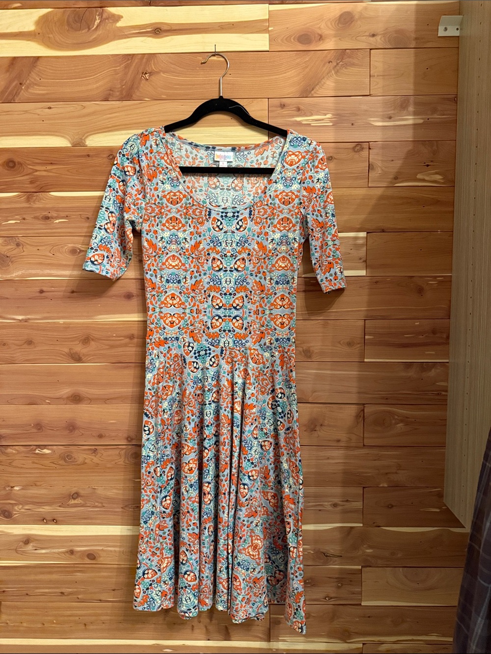 LuLaRoe Orange and Blue Floral Midi Dress